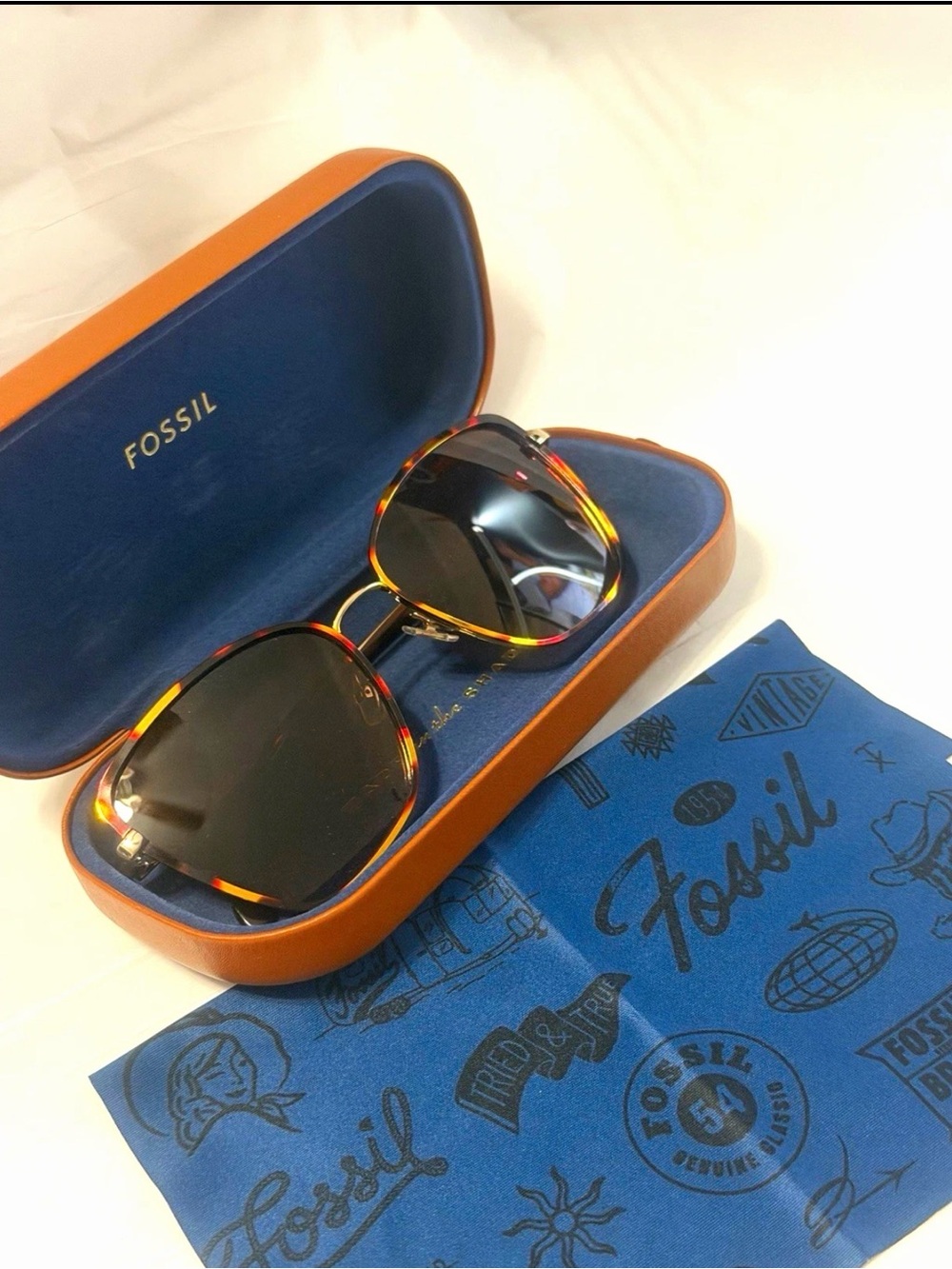Fossil Tortoiseshell Frame Sunglasses with Black Lenses